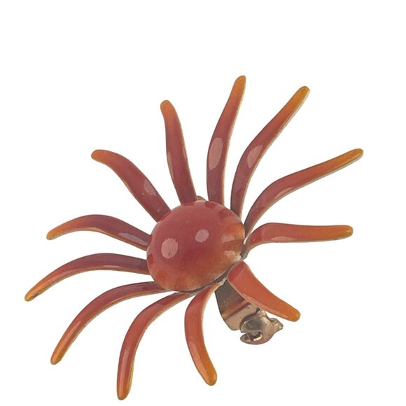 Vintage Orange and Red Enameled Flower Brooch 2 Inch 1960s - Picture 4 of 6